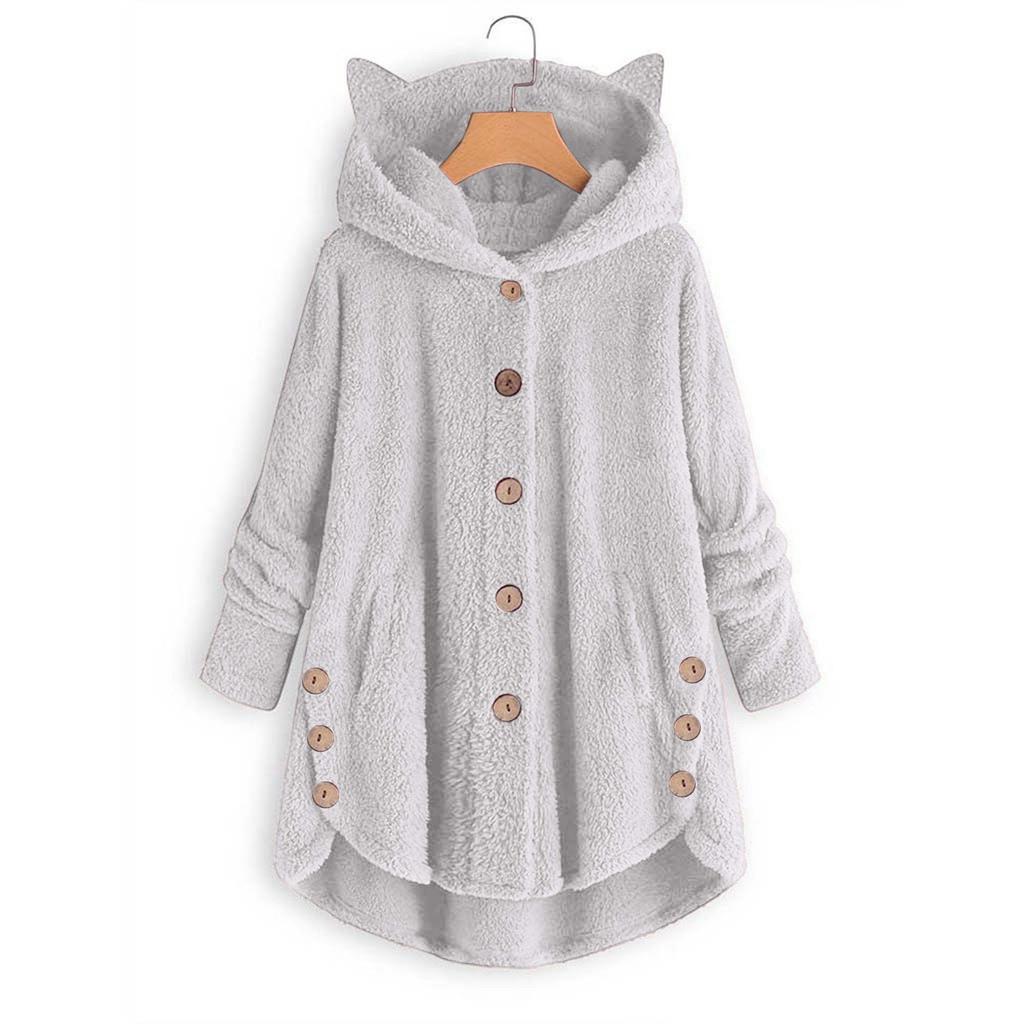 Women's Loose Plush Solid Color Single Breasted Pocket Hood Zipper Jacket