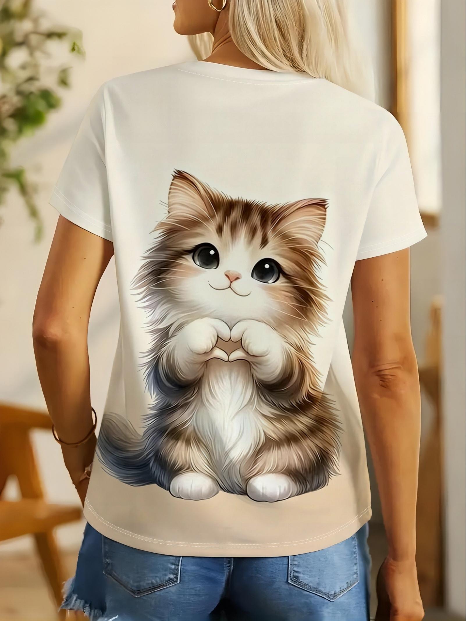 

Women s Cat T-Shirt - Soft Apricot Short Sleeve Blouse-Compatible Top with Kitten ; Heart Paw Print. Machine Washable Suitable for Spring Summer Fall 2XL дубильна кора