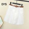 Women Summer Shorts A line Solid Color With Belt High Waist Suit Shorts Loose Pockets Zipper Button Closure Lady Dating Commute Shorts