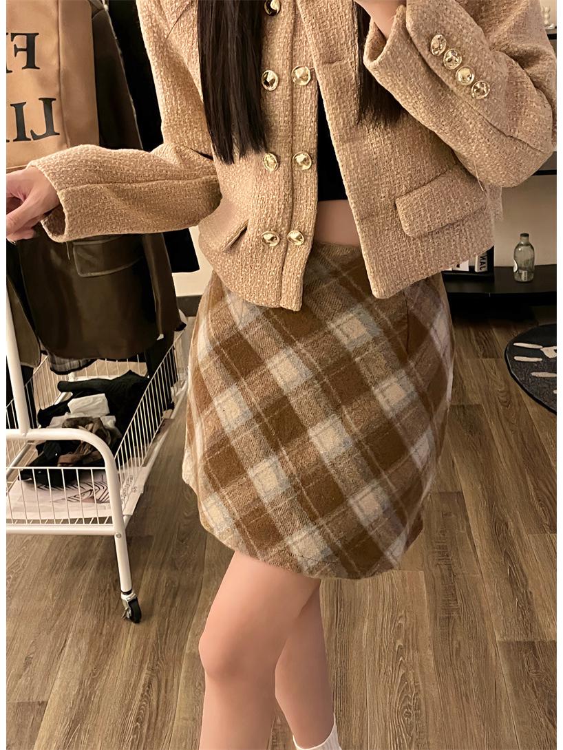 

Юбка А-силуэта с завышенной талией, в клетку, шерстяная, облегающая, для женщин размера плюс - Ретро американский стиль, осенне-зимняя короткая юбка M