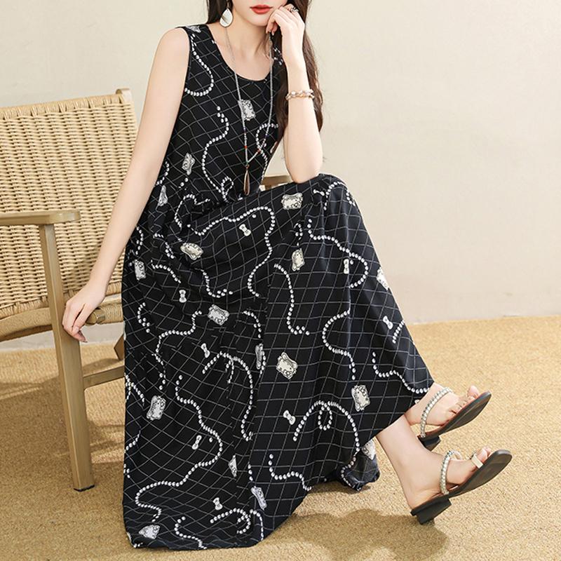 Women's Plus Size Floral Print Sleeveless Maxi Dress, Casual Loose Summer Long Dress (XL-5XL)