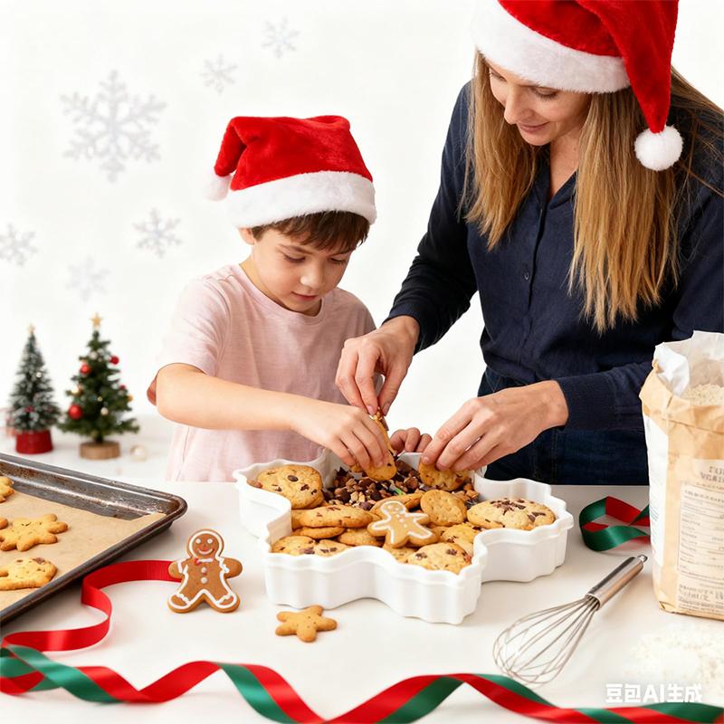 Christmas Serving Tray, Christmas Cookie Box With Lid, Cute Holiday Gingerbread Man Snowflake Tree Storage Container For Snacks