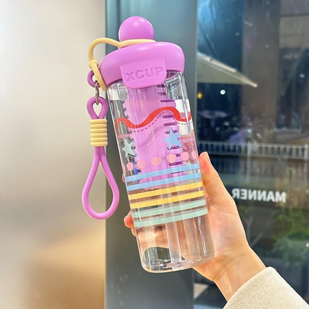 

750ml Straw Water Cup Large Capacity Cartoon Sport Water Bottle Tea Water Separation with Lanyard Tea Infuser Cup Student Gift фиолетовый