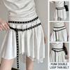Adjustable Double Loop Thin Belt PU Leather Double Layer Rivet Eyelet Buckle Belts High Quality Women Waistband
