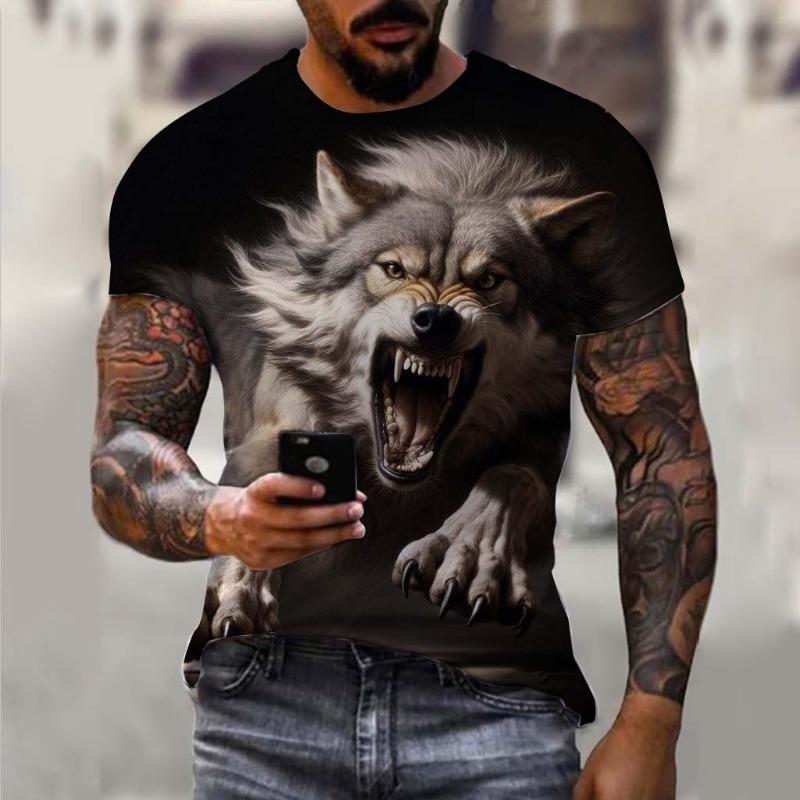 Men's T-Shirts Animal Wolf Pattern 3D Print Tops Tees Summer Women Streetwear Fashion
