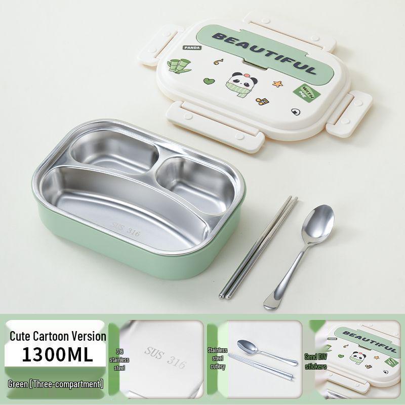 Boîte à lunch Bento pour enfants, à couvercle rabattable, en acier inoxydable 316, compatible micro-ondes, avec compartiments pour les aliments, à décorer soi-même et décorée de dessins animés.