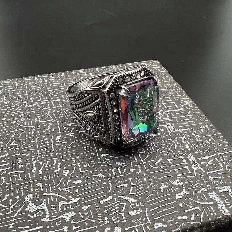 22mm Stainless Steel Colorful Zircon Ring for Men Vintage Punk Jewelry