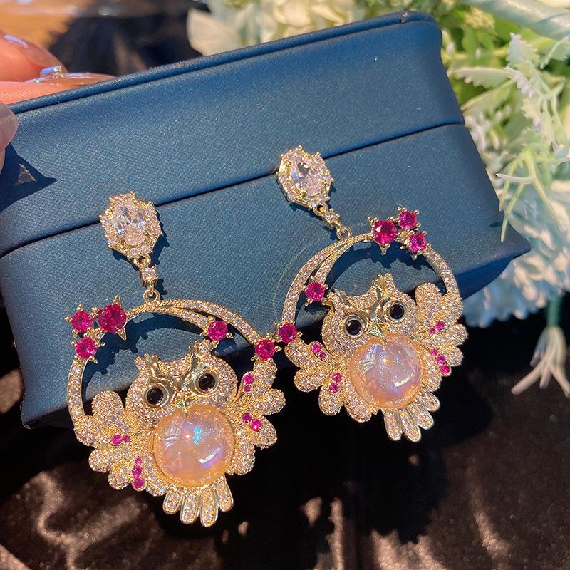 Owl Colored Beads Earrings Cute Animal Fashion Micro Stud Earrings Female