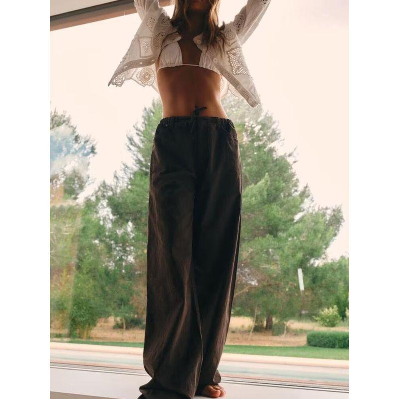 Za2024 Summer New Product Women's Clothes Vacation Style Drawstring Pocket Decoration Straight-leg Casual Drape Pants 6929021