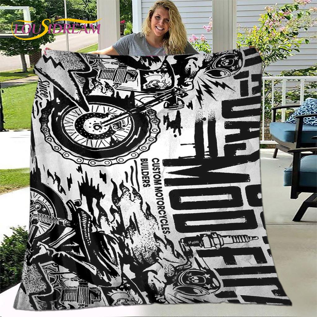 3D Retro Vintage Motorcycle Soft Plush Blanket,Flannel Blanket Throw Blanket for Living Room Bedroom Bed Sofa Picnic Cover Gift