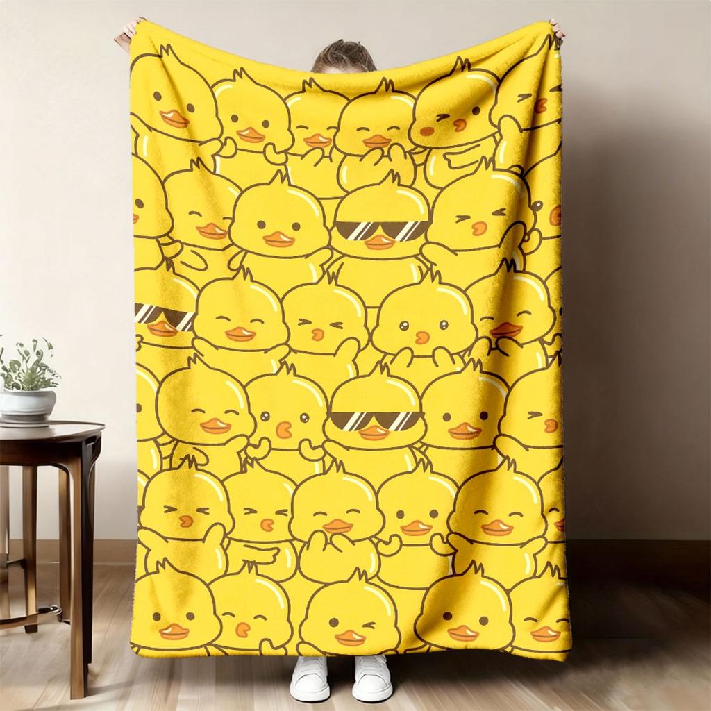 Süße Cartoon Gelbe Enten Vollprint Flanelldecke Coole Sonnenbrille Lustiger Ausdruck Tier Muster Weiche Decke für Schlafzimmer