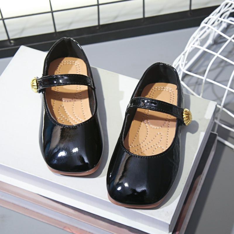2025 Girl's Leather Shoes Square Toe Elegant Shallow Kids Mary Janes Flat Sole Comfy Children Single Shoes Girls Princess Shoes
