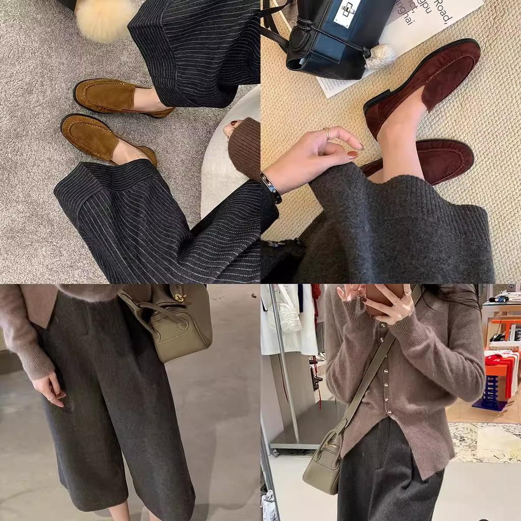 Sheepskin version~ leather round pointed sheep Flat bottom one pedal lazy loafer single shoes women