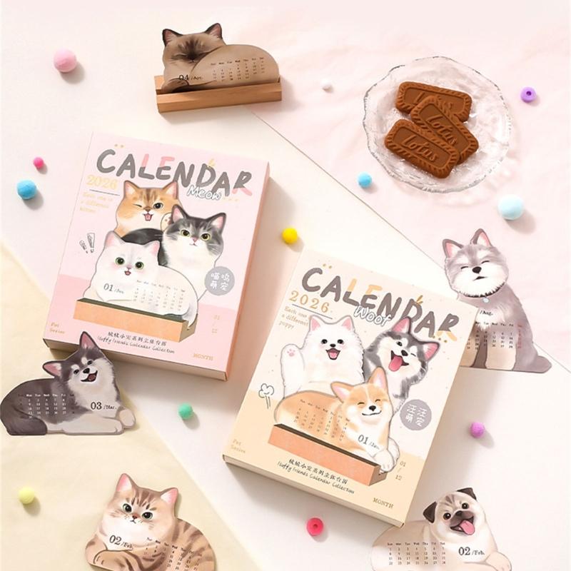 Schreibtischorganizer mit Holzfuß und Kalender mit entzückenden Welpen- und Kätzchenmotiven für Lehrer und Tierliebhaber