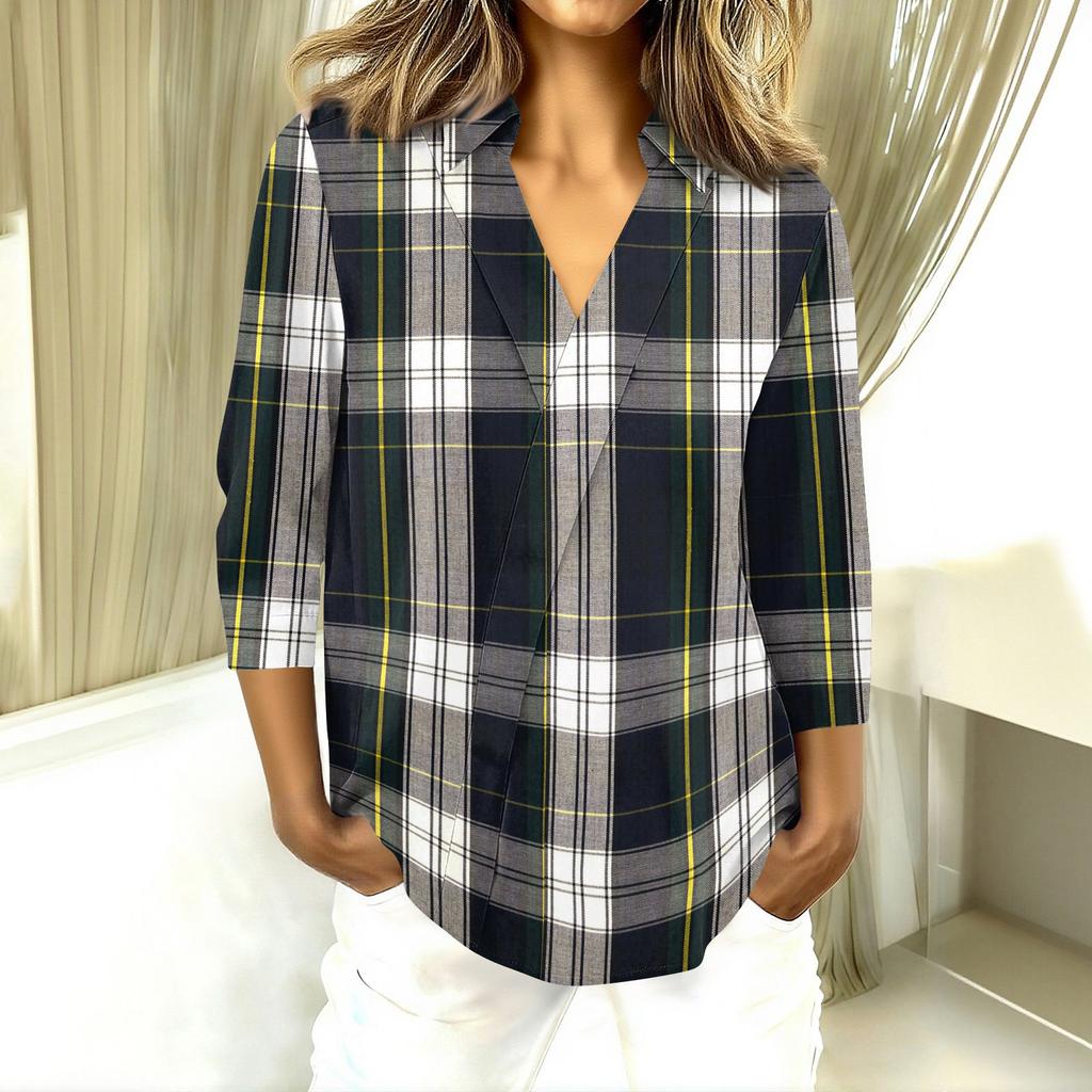 3/4 Length Sleeve Womens Tops V Neck Shirts Trendy Printed Business Casual Work Blouses