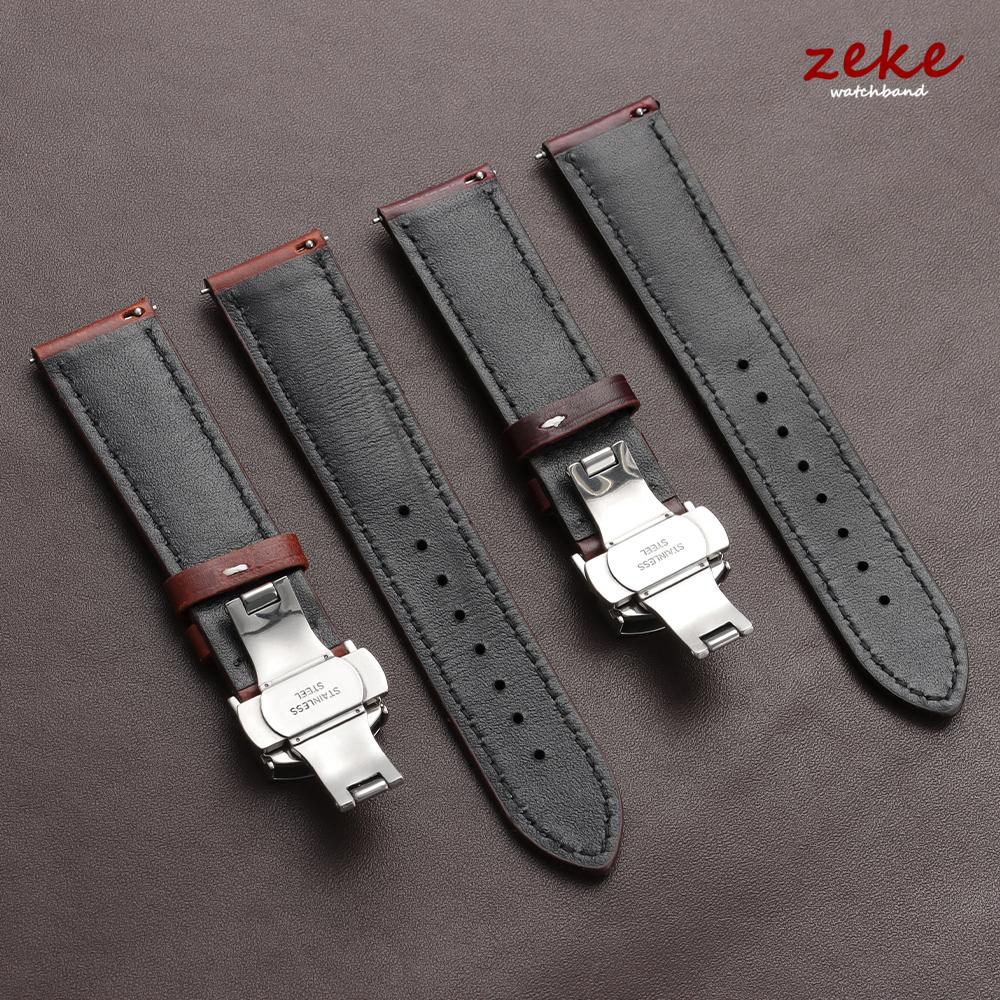 Vintage Oljebetsat Läder Klockarmband 18mm 20mm 22mm Universellt Huvud Lager Ko Läder Klockarmbands Tillbehör Fjärilsspänne Armband