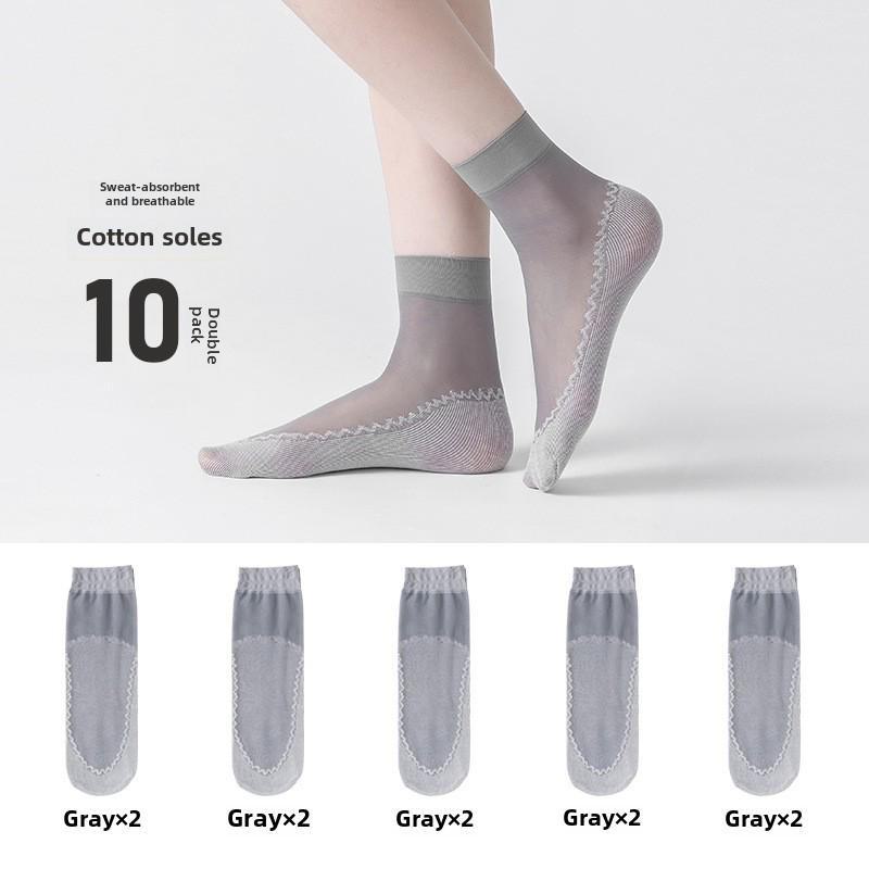Bonas Women's Transparent Non-Slip Short Socks - Spring/Summer Thin Crystal Silk, Cotton Sole, Anti-Hook, Wear-Resistant.