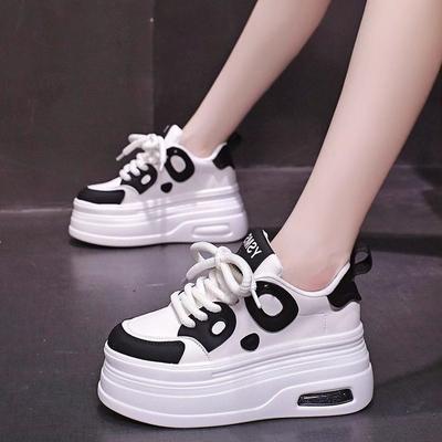 Black and White Panda Shoes Women's 2025 Autumn New Small 8cm Muffin Thick Sole Heightening White Shoes Sports and Leisure