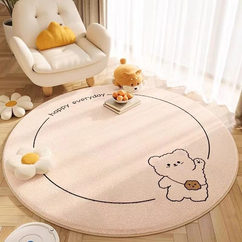 Cartoon Cream Wind Round Carpet Living Room Floor Mat Wipeable Washable Balcony Floor Mat Bedroom Plush Foot Mat