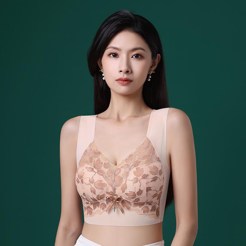 Women's Seamless Wire-Free Lace Push-Up Bra - Adjustable Vest Style with Beautiful Back Design