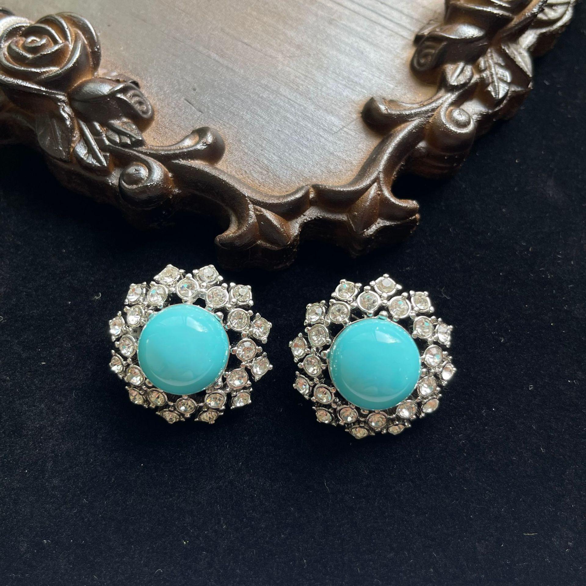 

Винтажные серьги-пусеты из синего стекла «Снежинка» с иглами из серебра 925 пробы - Универсальный темпераментный стиль для женщин Lake Blue Glass Ear Clips 3cm