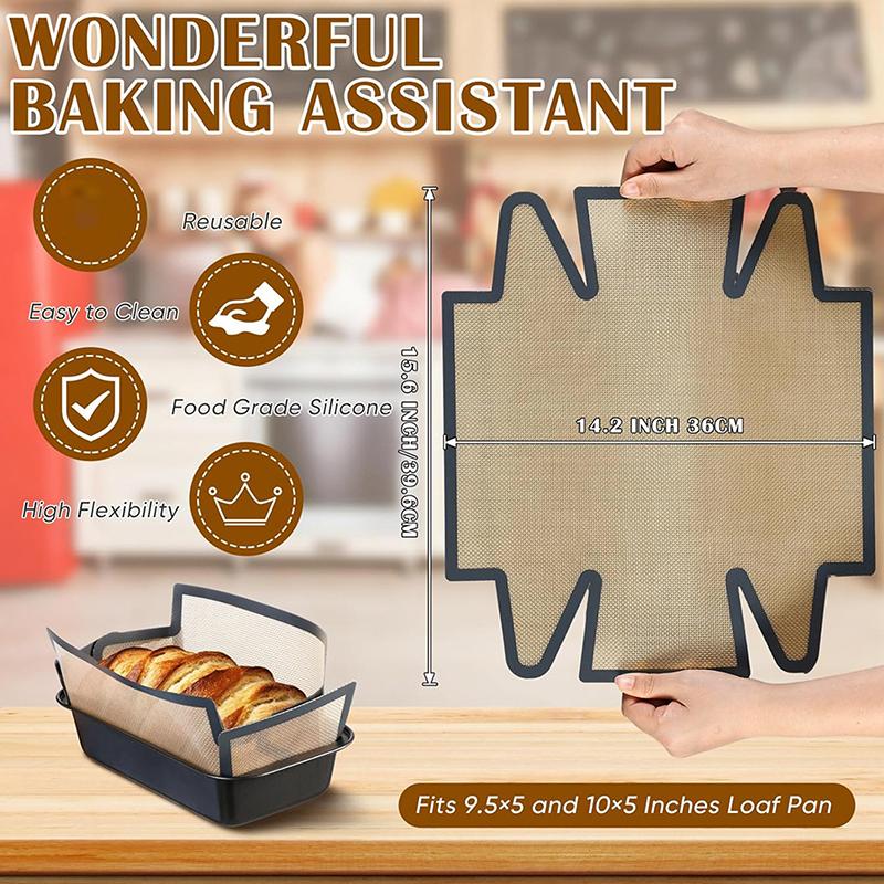 Silicone Bread Loaf Pan Liners, Reusable Non Stick Long Tab Handles Bread Pan Baking Mats, For Bread Pans, Heat Resistant