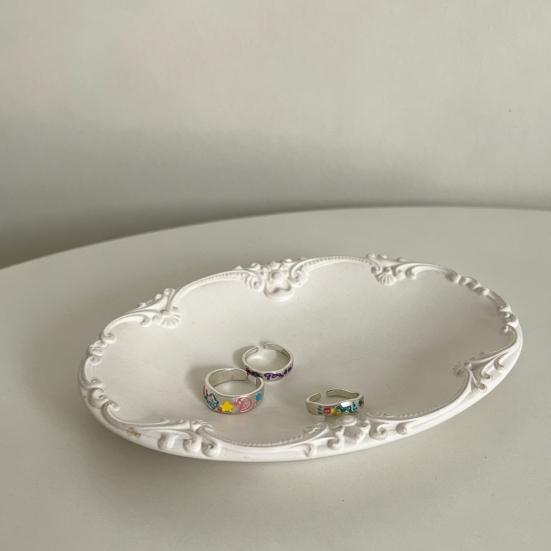Embossed Jewelry Tray, Vintage Small Trinket Holder Dish for Rings, Necklaces, Bracelets, Keys, Decorative Dresser Storage Organizer Tray for Women,