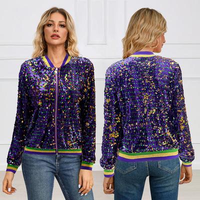 Long Sleeve Sequins Fashion Trend Baseball Jacket Cardigan Women's Jacket