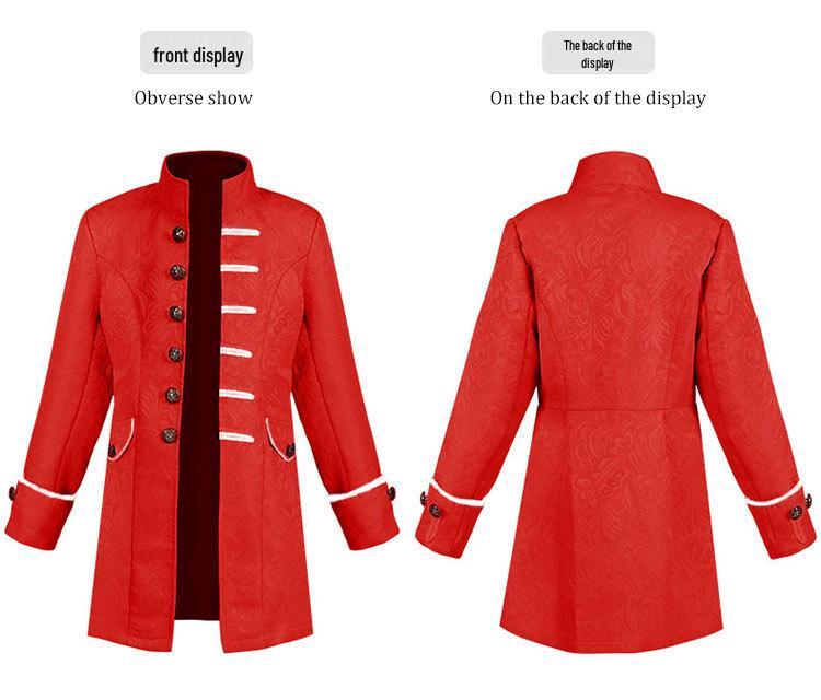 2022 European & American Men's and Boys' Steampunk Retro Solid Color Stand-up Collar Coat