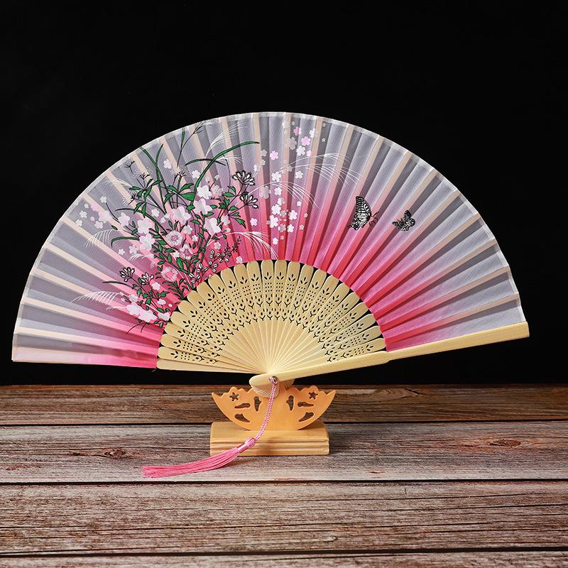 Bamboo Folding Fan, Green Smile Design, Women’s Elegant Dance Fan, Perfect Student Gift