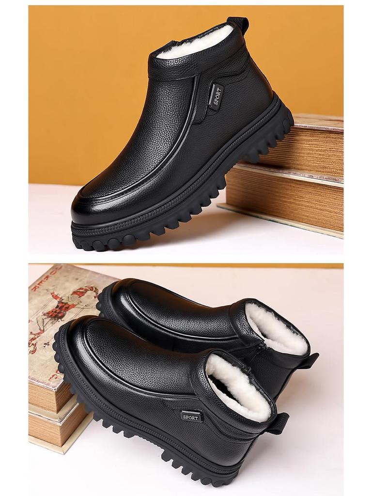 Men's Retro High-Top Leather Boots: Autumn/Winter Cowhide, Plus Velvet, Warm, Thick-Soled, Casual/Work Style.