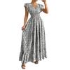 Maxi Abito da Donna con Stampa Floreale Scollo a V Manica a Volant Vita Smockata Lungo Svasato Abito Estivo per Uso Casual o Vacanze