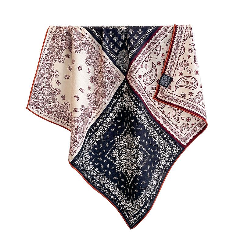 65 Medium Square Scarf Double-sided Crimped Silk Wool Square Scarf Women's Versatile Cashew Nut Printed Silk Wool Silk Scarf Fashion Silk Scarf
