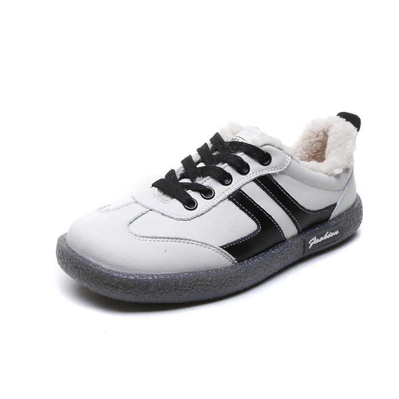 

2025 autumn and winter white shoes women s leather versatile casual single shoes ins flat-soled women s shoes over feet fluffy women s shoes 41