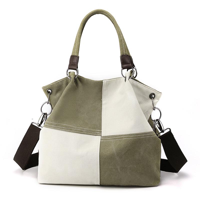 Trendy Women's Patchwork Canvas Tote and Crossbody Bag - Fashionable, Versatile, Color Block Design 2025.