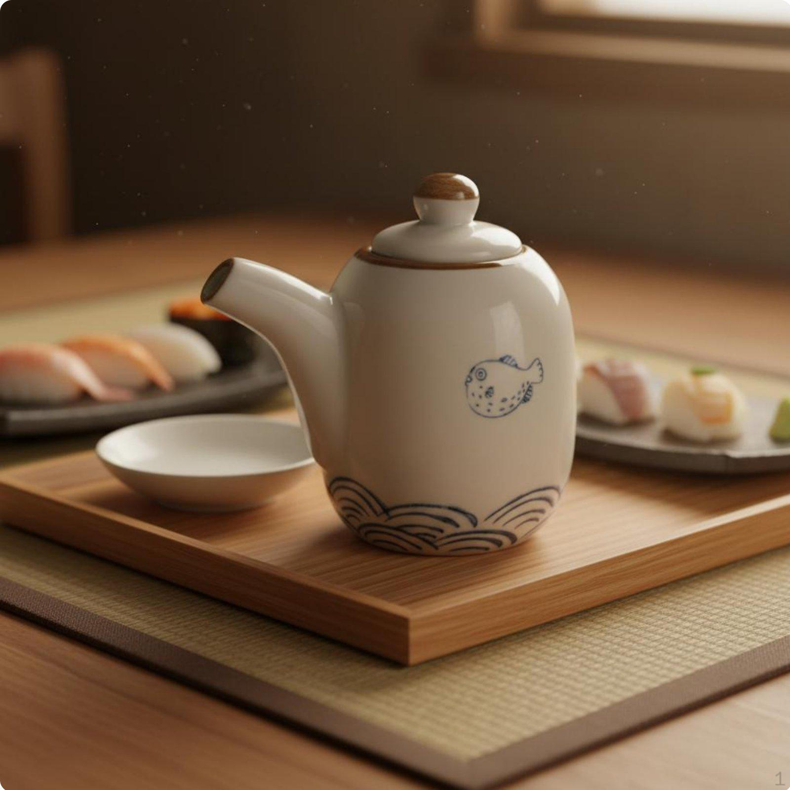 Japanese design Soy Sauce Dispenser Ceramic Pot Oil and Acidic Condiment for Pot Pufferfish