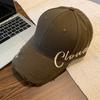 Letter embroidery black baseball cap women's summer wide brim hard top cap big head circumference showing face small hat