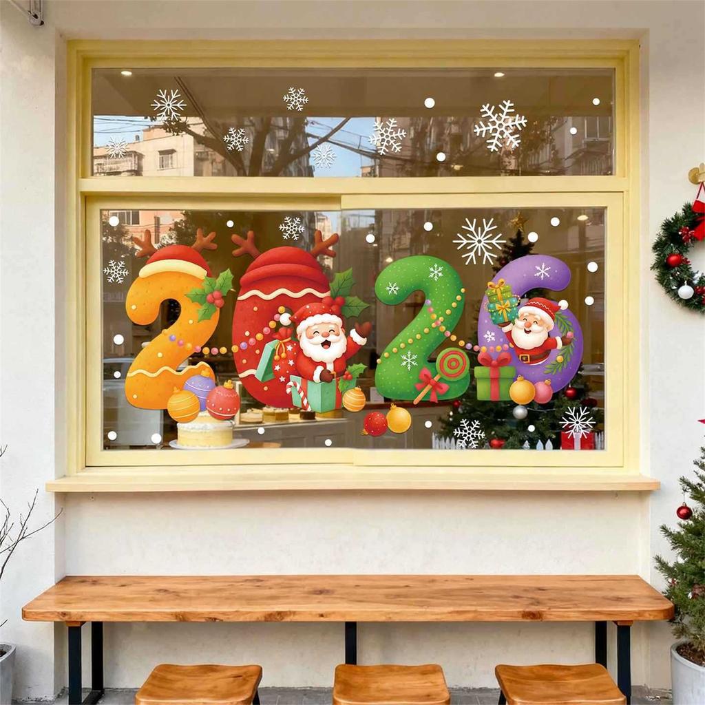 2026 Christmas Shop Window Static Window Stickers, Creative Christmas Decorations, ColorfulCollage Stickers