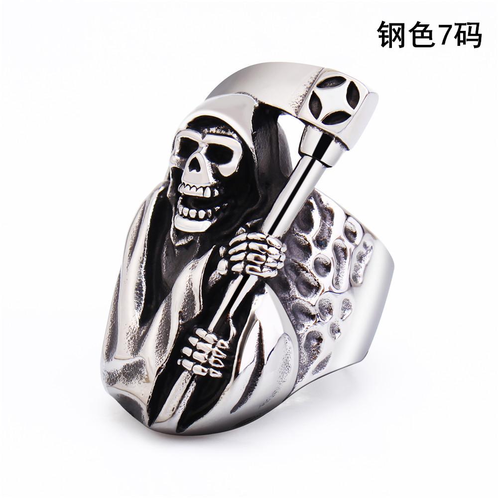 Accessories Personalized Retro Titanium Steel Ring, Reaper Scythe Domineering Skull Men's Ring