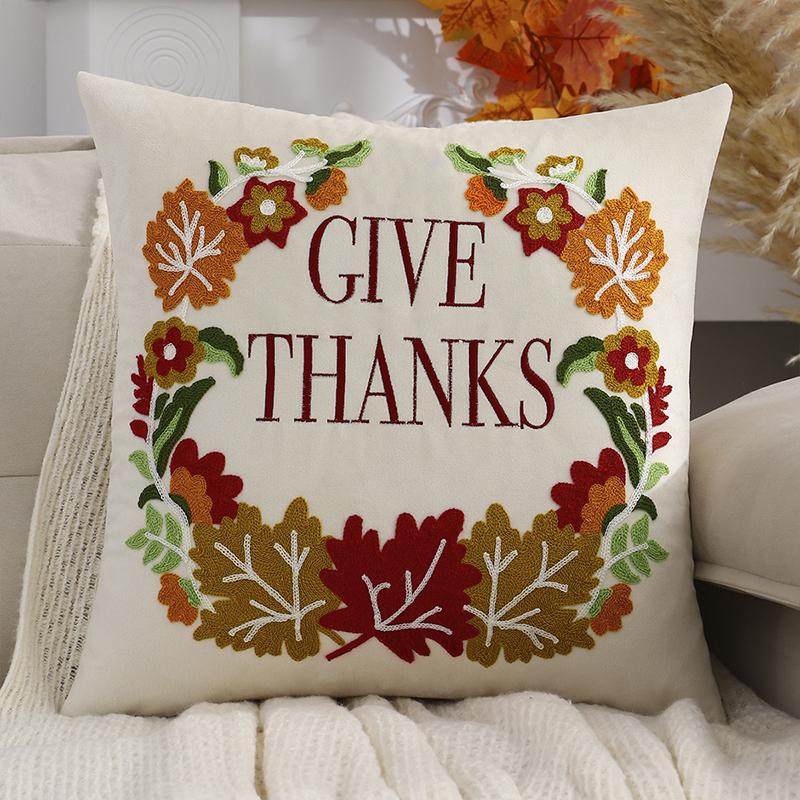 Halloween Thanksgiving Pillowcase Pumpkin Embroidered Velvet  Pillow Case Sofa Car Bedroom Decorative Cushion Cover