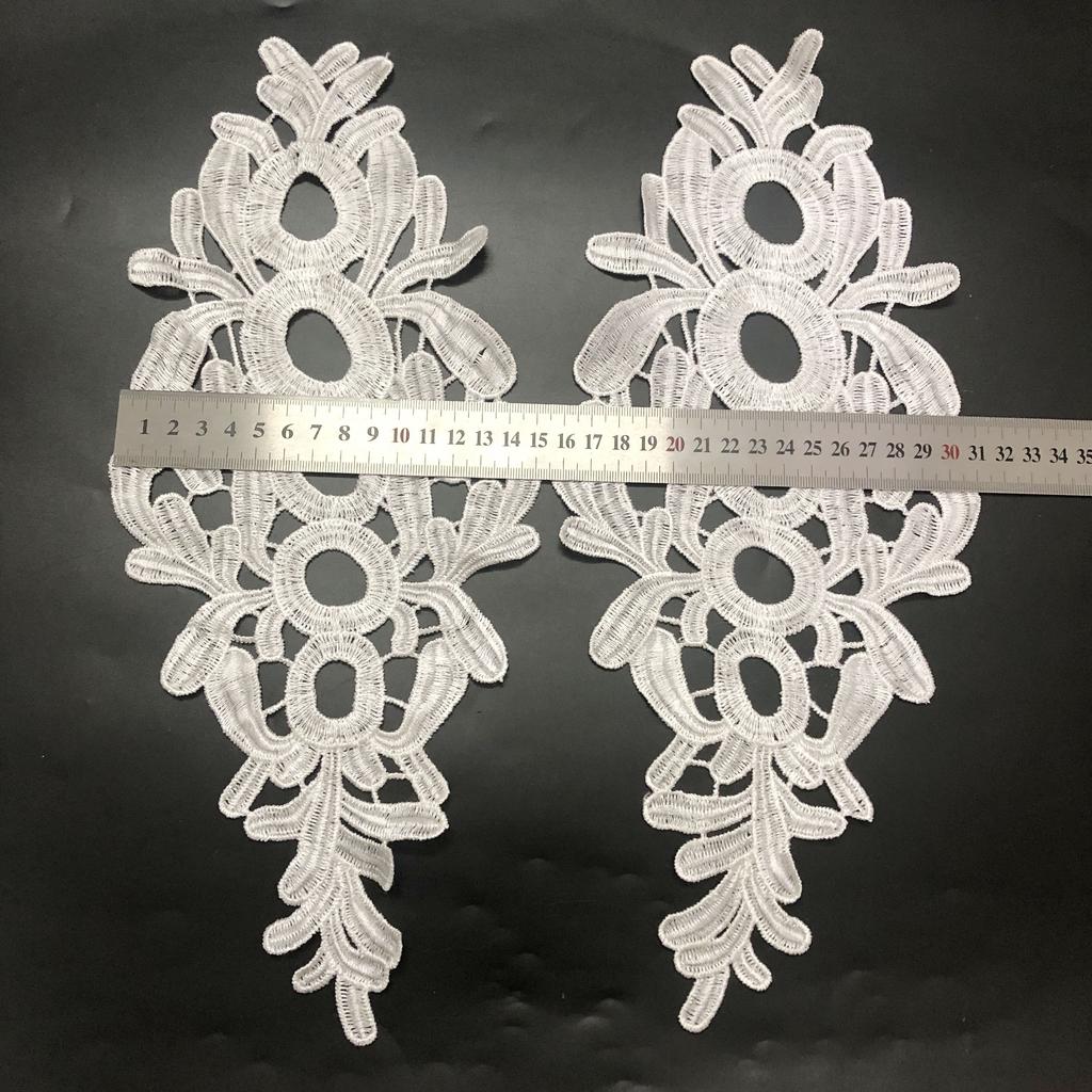 White Hollow Out Water-soluble Embroidery Lace Applique Patch by Pair for Dress Decoration LT2835A