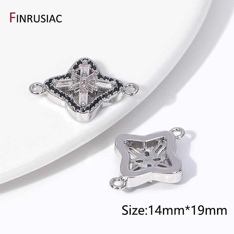 18K Gold Plated Brass Square Charm Connector,Inlaid Zircon Flower Pendant Connector For DIY Jewelry Making Accessories