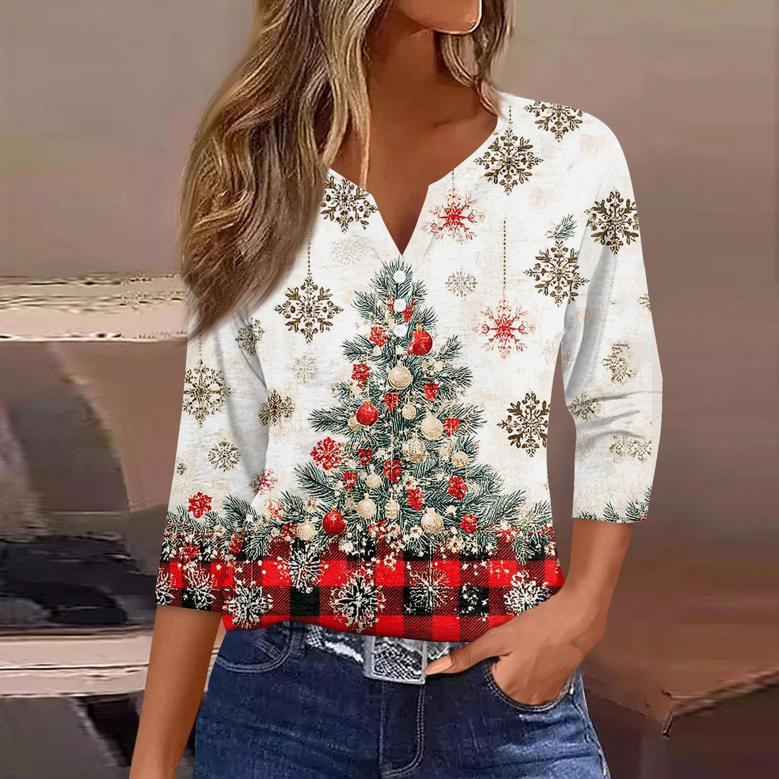 

Жен. Футболка Футболка С принтом Пуговицы Рукав 3/4Ежедневно Выходные Мода Классический Топ с v-образным вырезом Обычный M киноварь