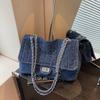 Retro gewaschener Denim große Kapazität Streuner Tasche neue trendige Kette Unterarm Schultertasche Mode Umhängetasche