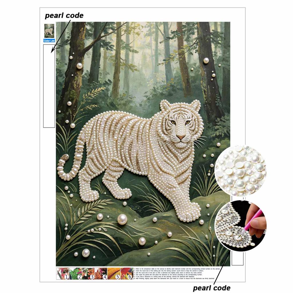 DIY Pearl Diamond Art Painting kits for Adult and Beginners, Majestic White Tiger Sparkling Painting Craft Home Wall Decor handmade Gift