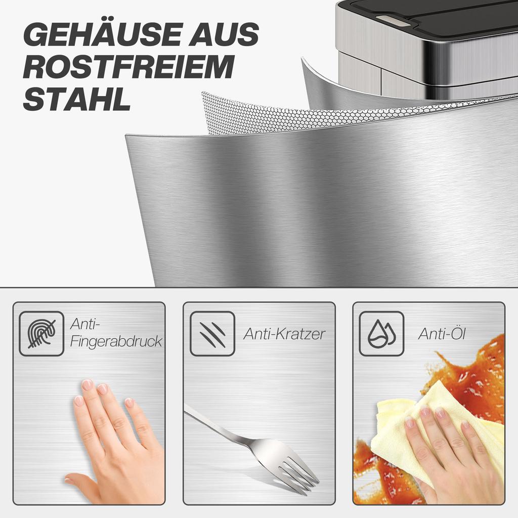 55L Sensor Bin, Large Automatic Touchless Rubbish Bin with Soft-Close Lid, Silver Tone
