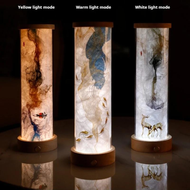 Creative Oriental Style Solid Wood Night Light For Bedroom Living Room Antique Decorative Bedside Lamp Atmosphere Ornaments