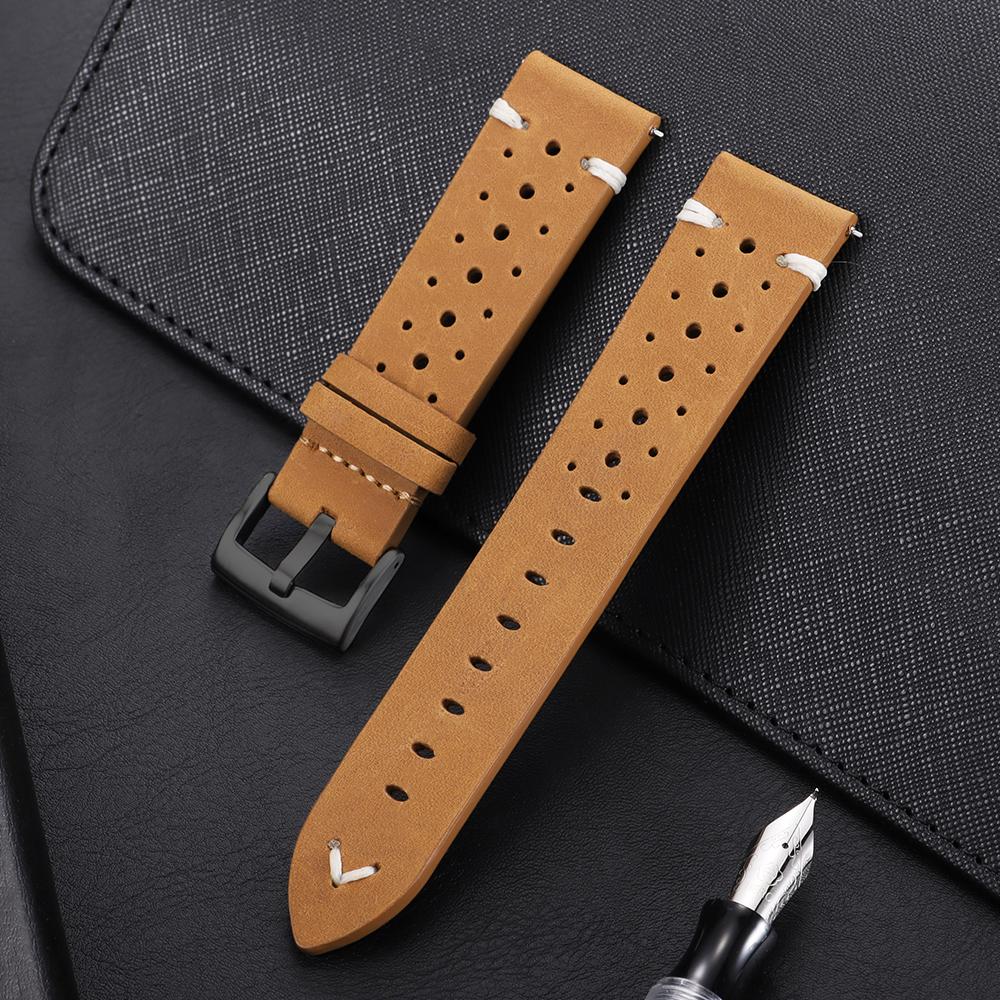 20mm 22mm Universelles Echtes Rindsleder Uhrenarmband Vintage Ölwachs Lederarmbänder für Männer Frauen Atmungsaktives Armband Gürtel Zubehör