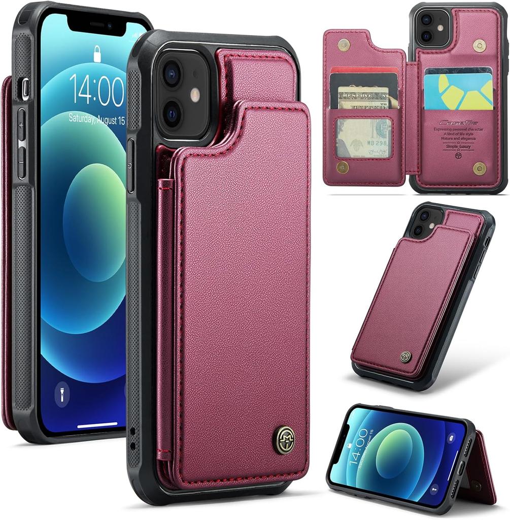IPhone Wallet Protective Case with Card Holder, RFID Shielding, Men's and Women's Shock-absorbing Leather Bracket, Durable Protective Phone Case