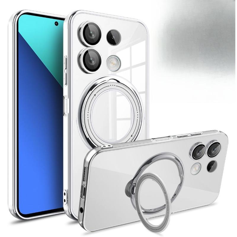 

Suitable for Xiaomi 15 Electroplated Transparent Phone Case, Redmi Note13C Bright Shield Magnetic Stand, K70pro Protective Case Mi 11T/11T PRO серебряный